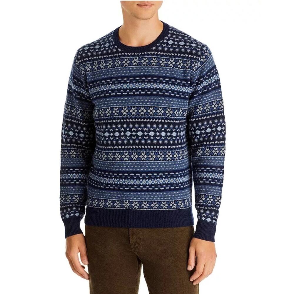 NWOT Peter Millar L8507 Mens Blue Bellows Fair Isle Crewneck Sweater Size M